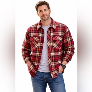 Woolrich Red and Cream Plaid Shirt Jacket